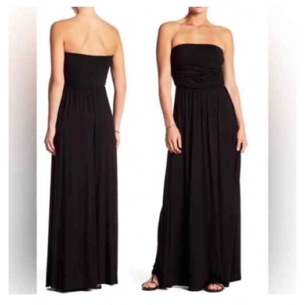 West Kei‎ Black Bandeau Strapless Maxi Dress XS Rayon Modal D5499 USA Made